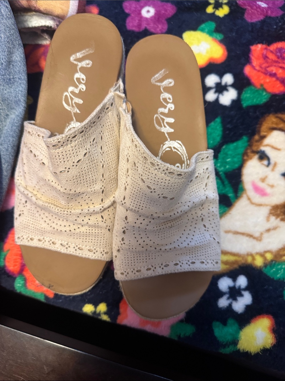 Very G Beige Laser-Cut Slide Mules